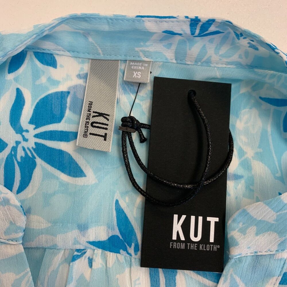 Kut from the Kloth Blouse Womens XS Extra Small Floral Button Front Shirttail - Picture 6 of 10
